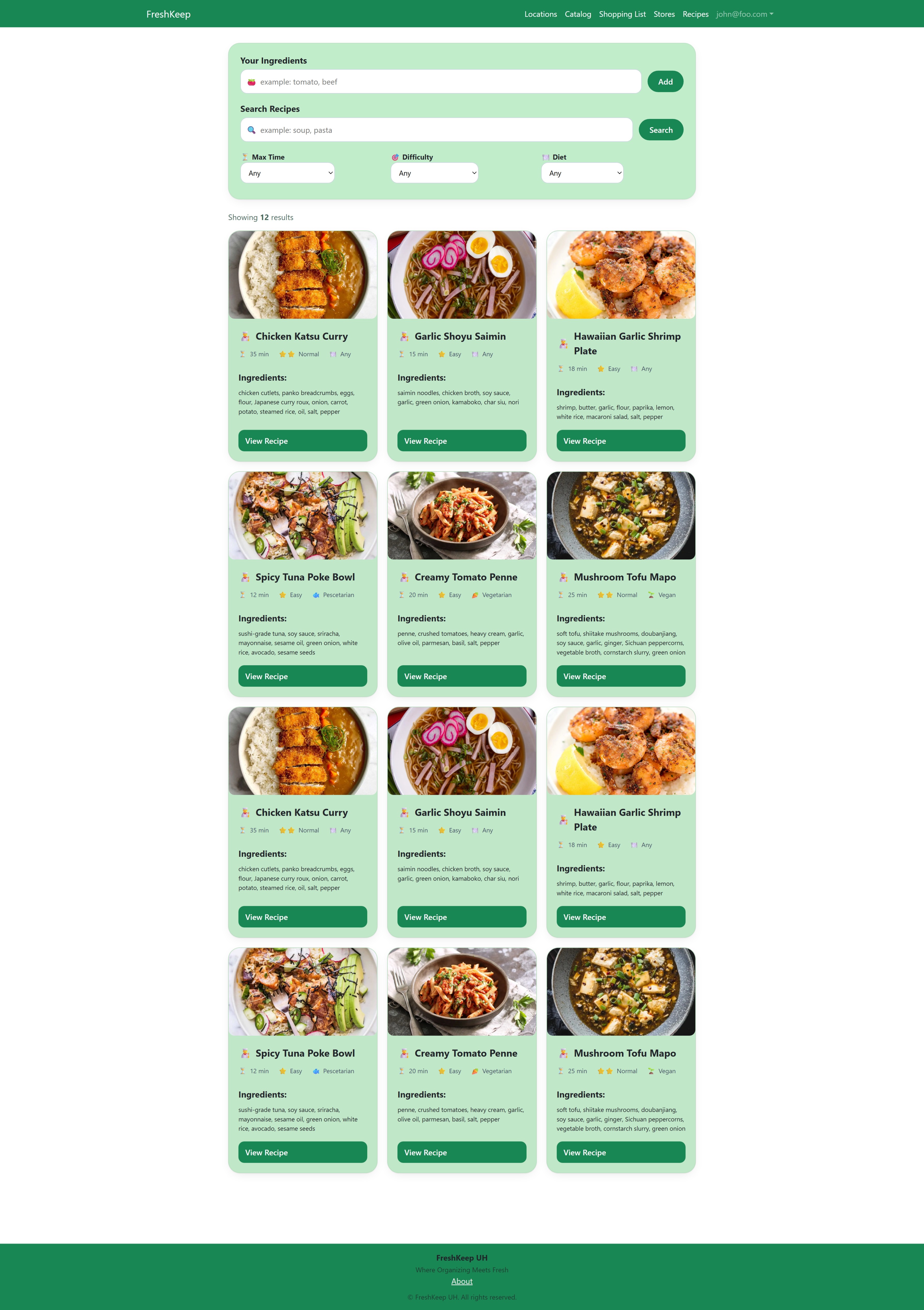Recipes Page